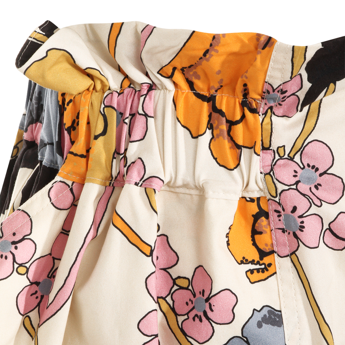 Knee-Length Floral Print Skirt with Gathered Waistband