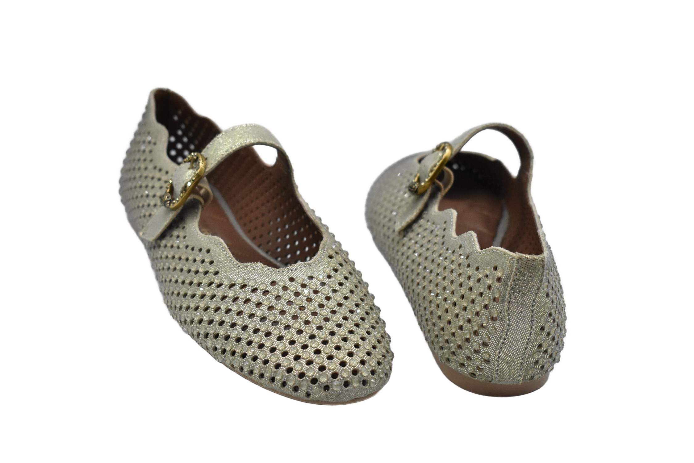 Golden Perforated Flats With Scalloped Edges