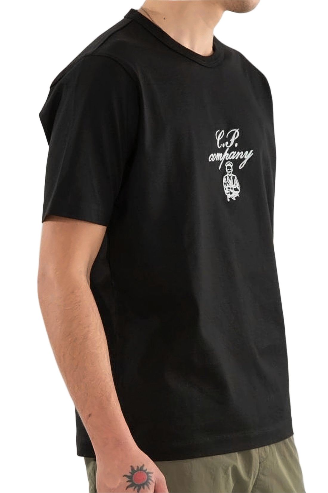 Short-Sleeved Black Cotton T-Shirt with Logo Detail