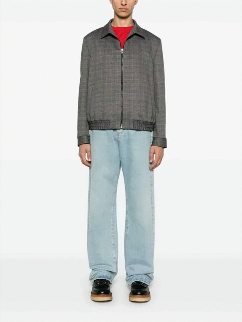 Grey Checkered Casual Jacket with Structured Collar by Hugo Boss