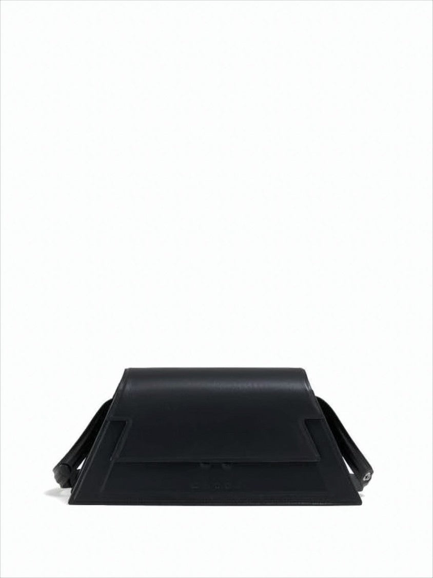 Trapezoidal Black Cowhide Leather Clutch with Detachable Strap