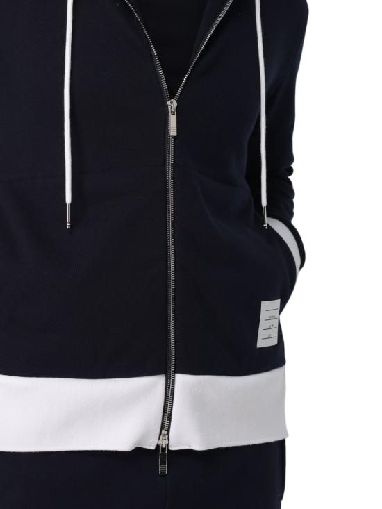 Cotton Hooded Zip-Up Top with Contrasting Trim