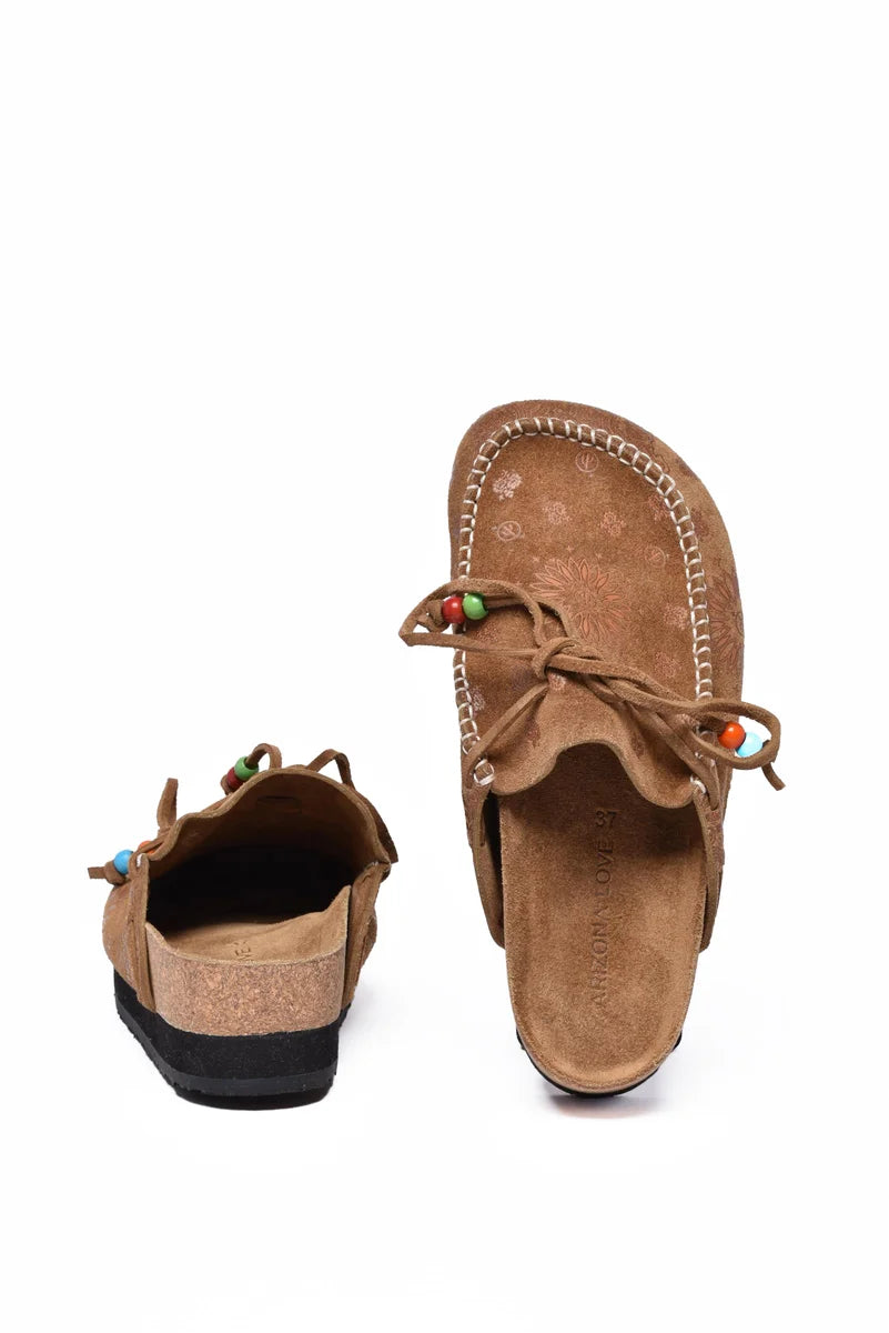 Suede Leather Mules with Decorative Bow