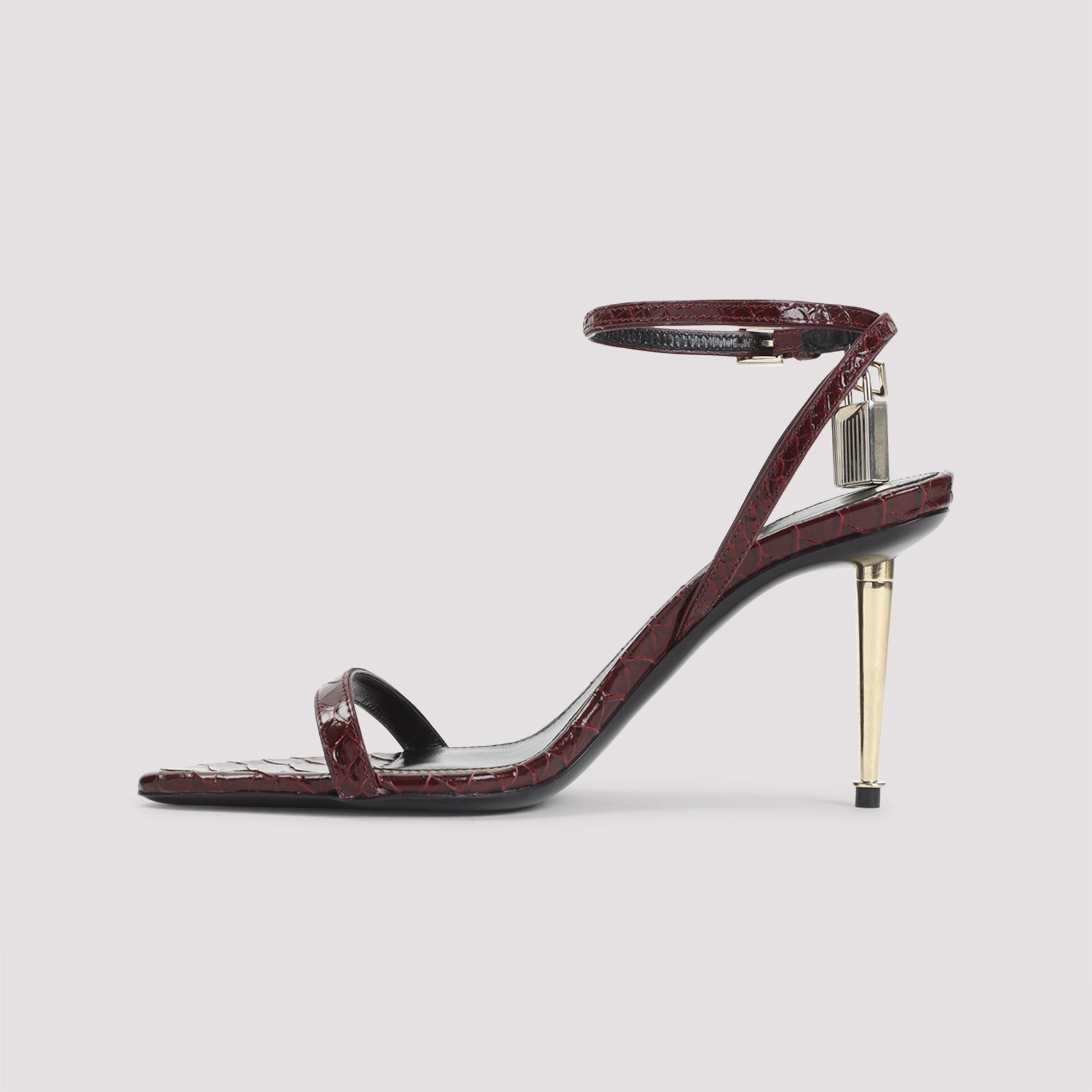 Burgundy Leather High-Heeled Sandals