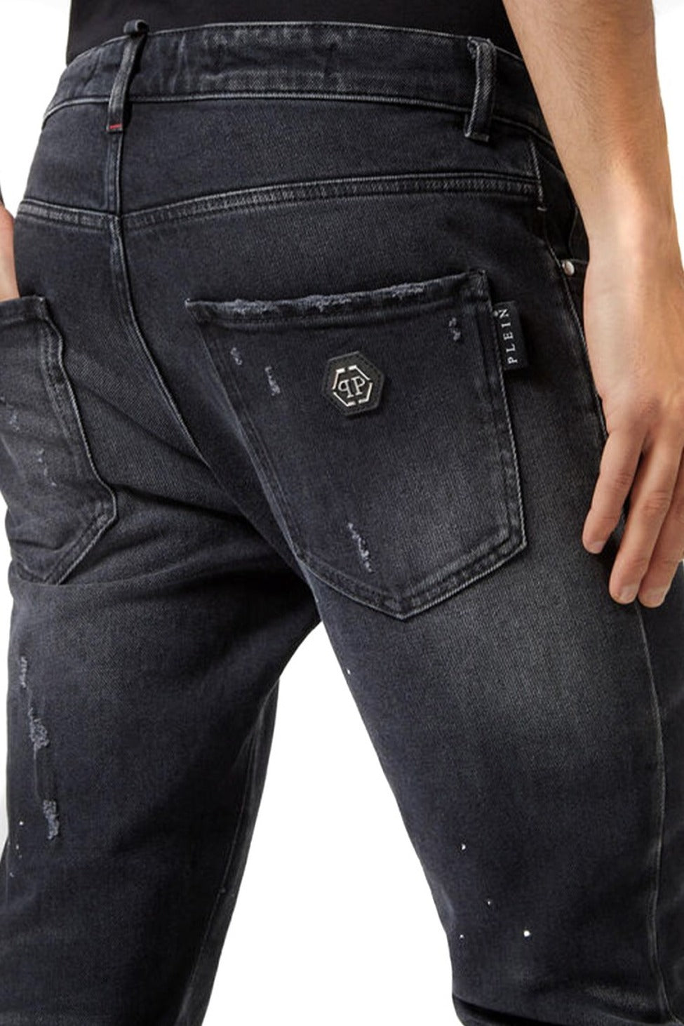 Slim Fit Distressed Black Denim Jeans With Five-Pocket Design