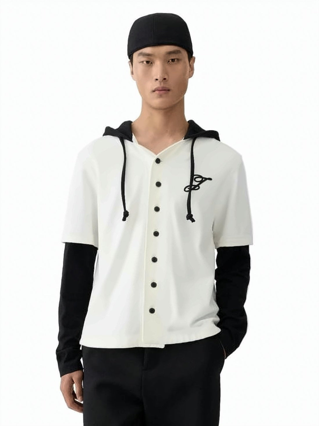 Layered White Long-Sleeve Shirt with Hood