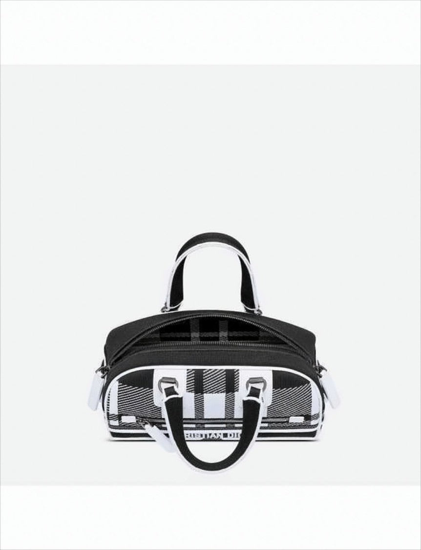 Checkered Tote Bag with Adjustable Strap and Logo Detail