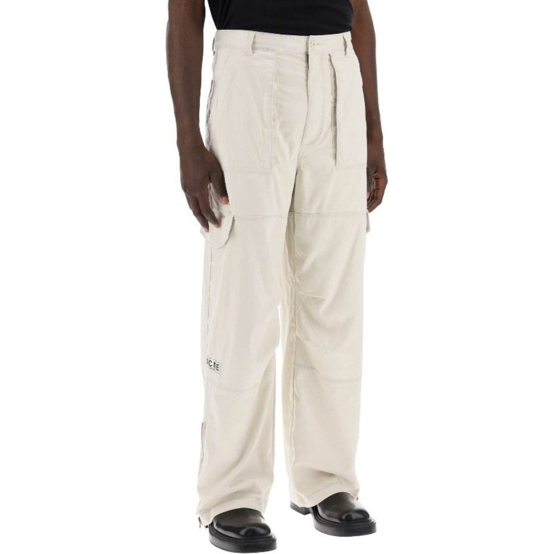 Beige Cargo Pants With Wide Leg Design