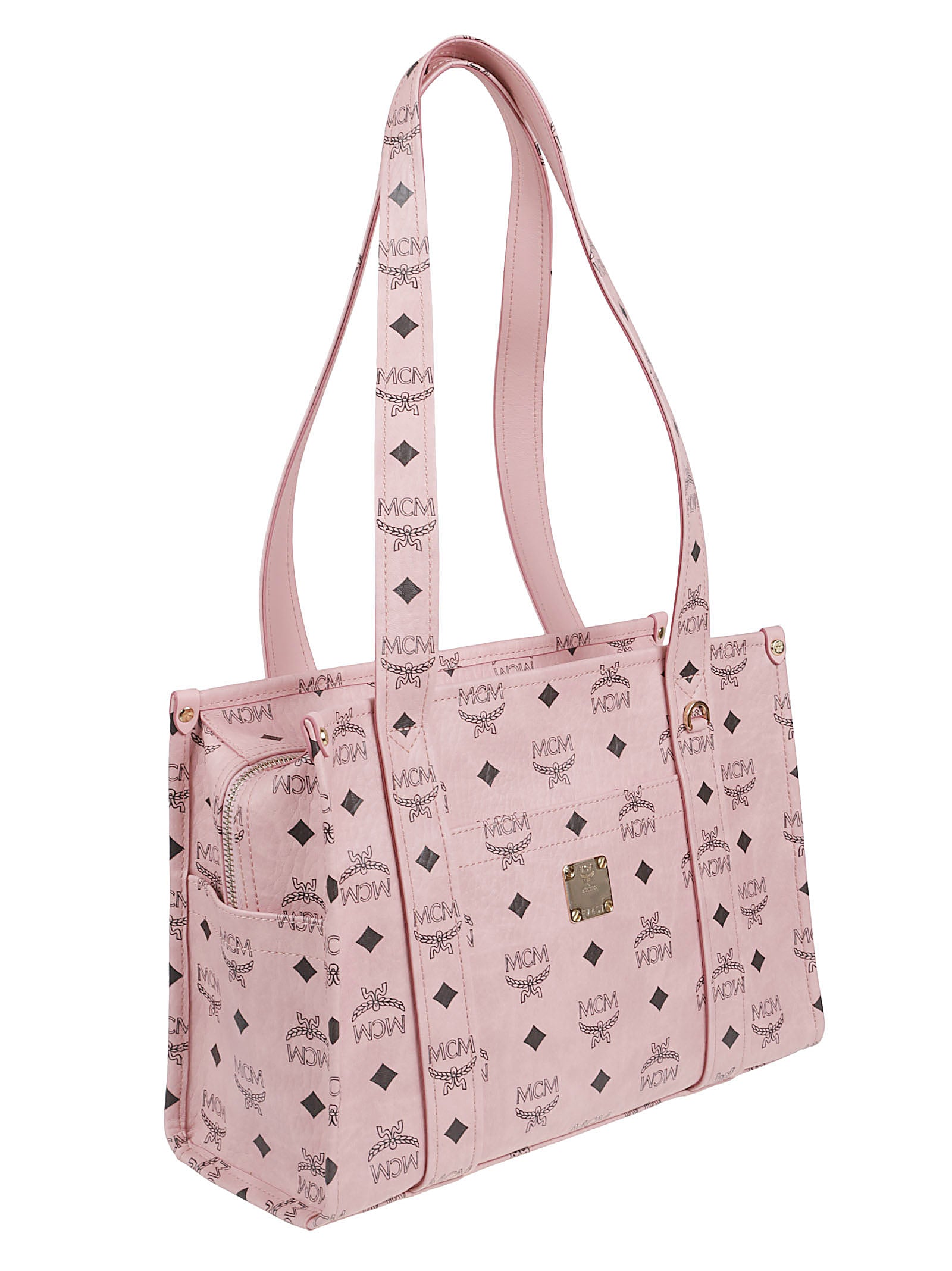Rectangular Tote Bag with Logo Print and Gold-tone Plaque