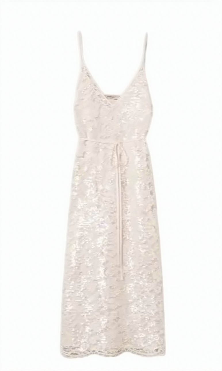 Lace Sequin Midi Slip Dress