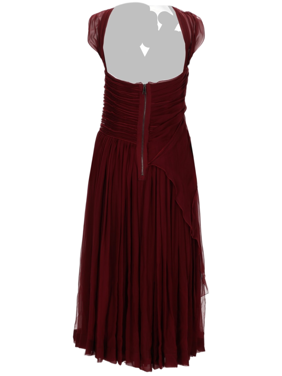 Burgundy Halter Strap Midi Dress with Ruched Bodice