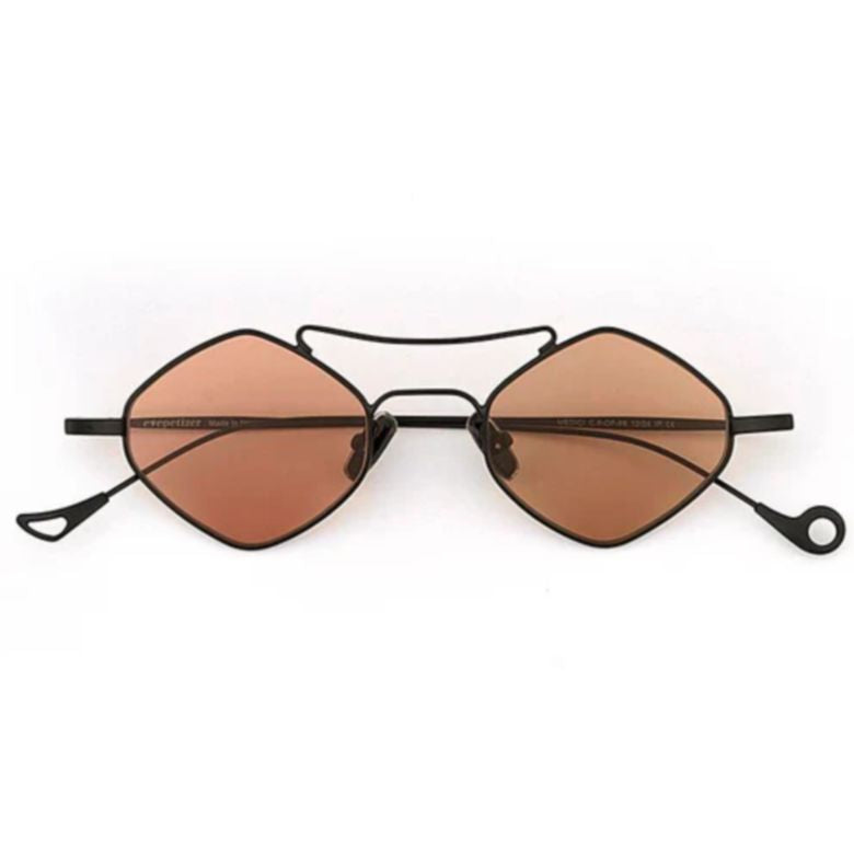Medici C.6-68 Geometric Black Sunglasses with Pink-Tinted Lenses