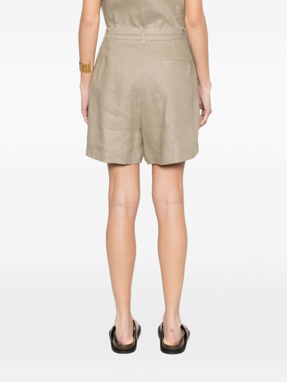 Gray Pleated Linen Shorts with High Waist
