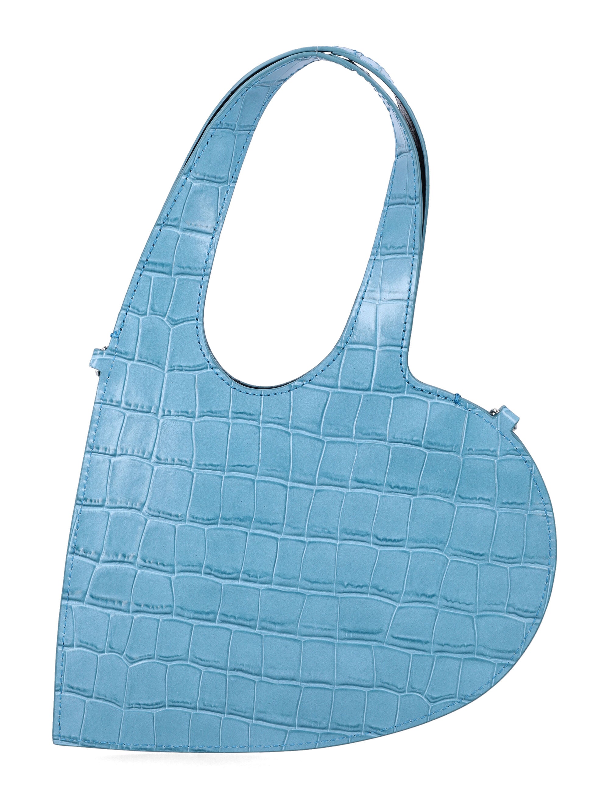 Heart-Shaped Croc-Embossed Leather Shoulder Bag