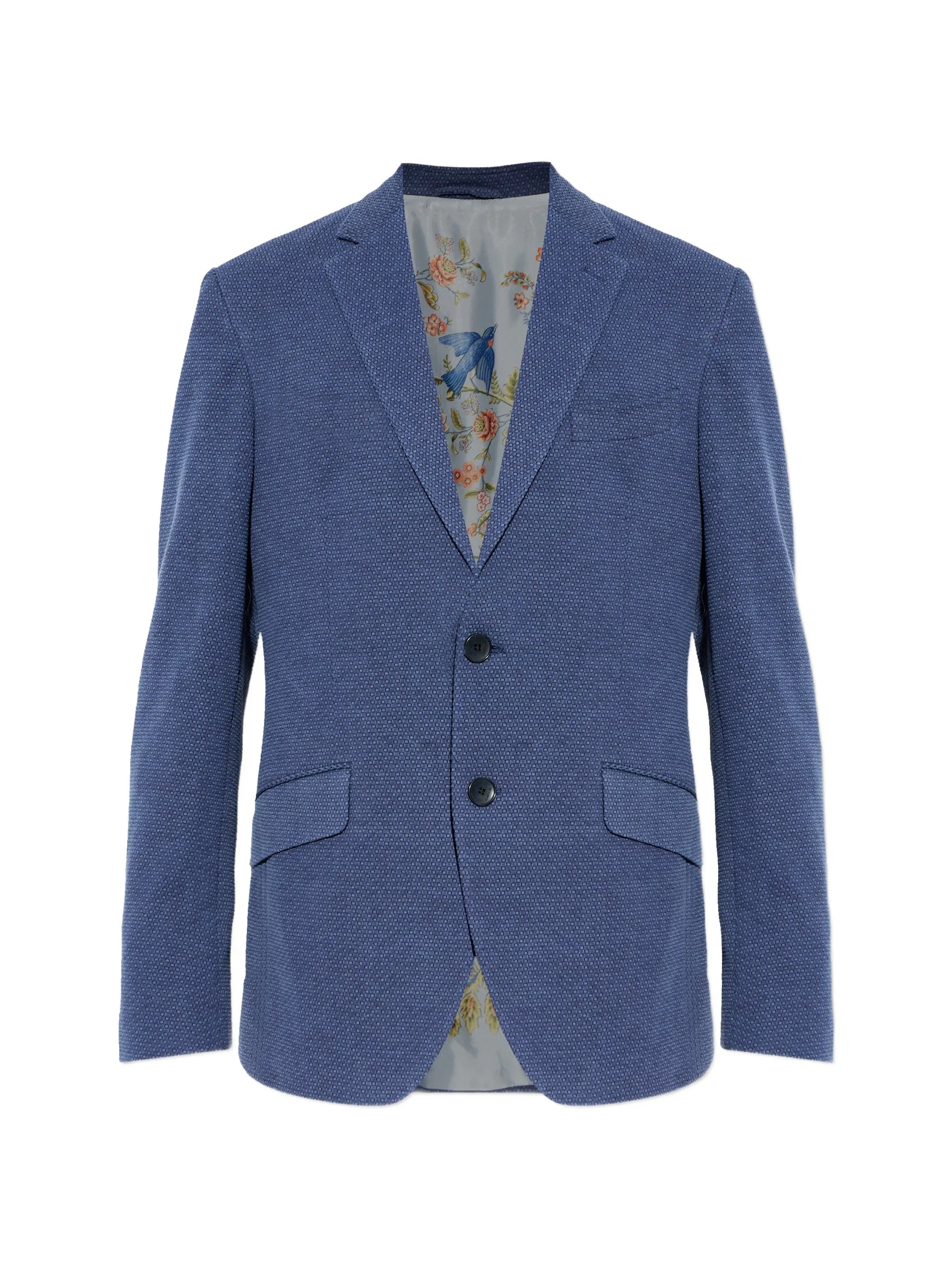 Roma Jersey Blue Textured Floral-Lined Jacket