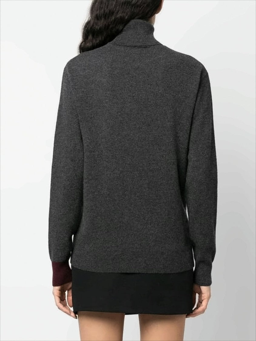 Charcoal Grey Turtleneck Sweater with Contrasting Cuff