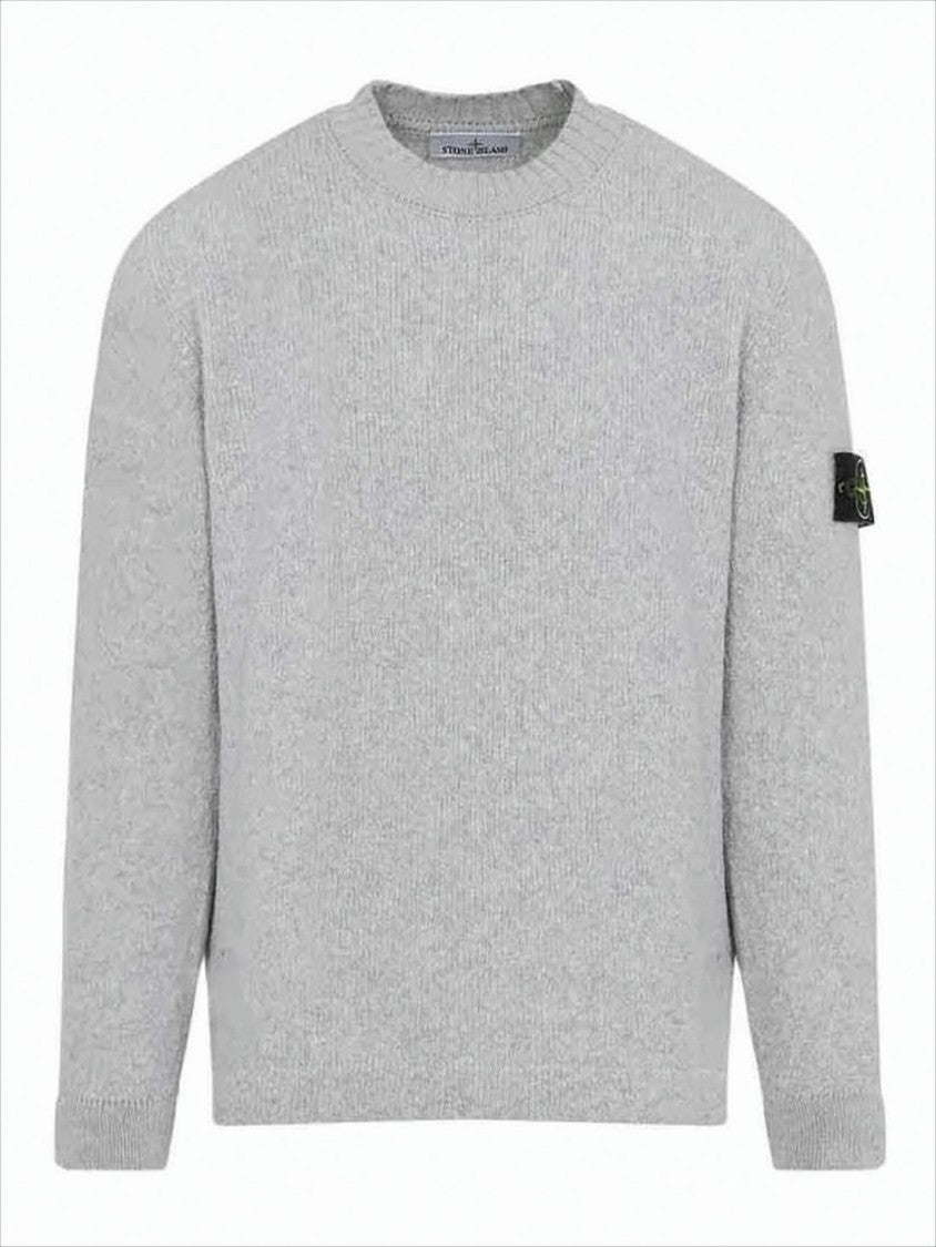 Classic Grey Wool-Blend Sweater with Ribbed Detailing