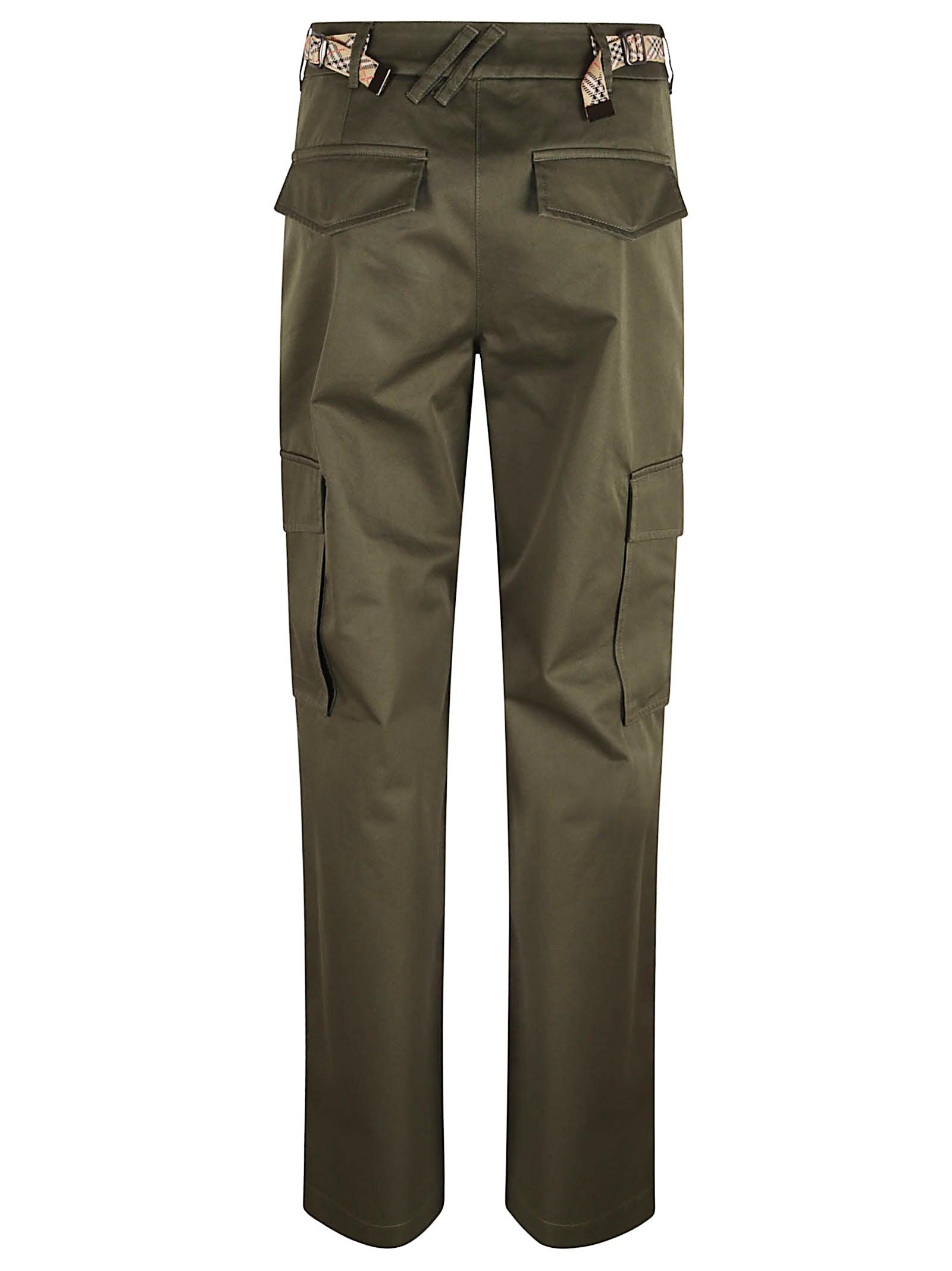 Marrow Green Trousers with Check Trim