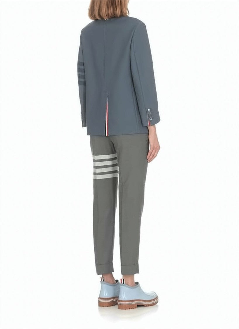 Tailored Grey Wool Straight Pants with Signature Stripe Detail