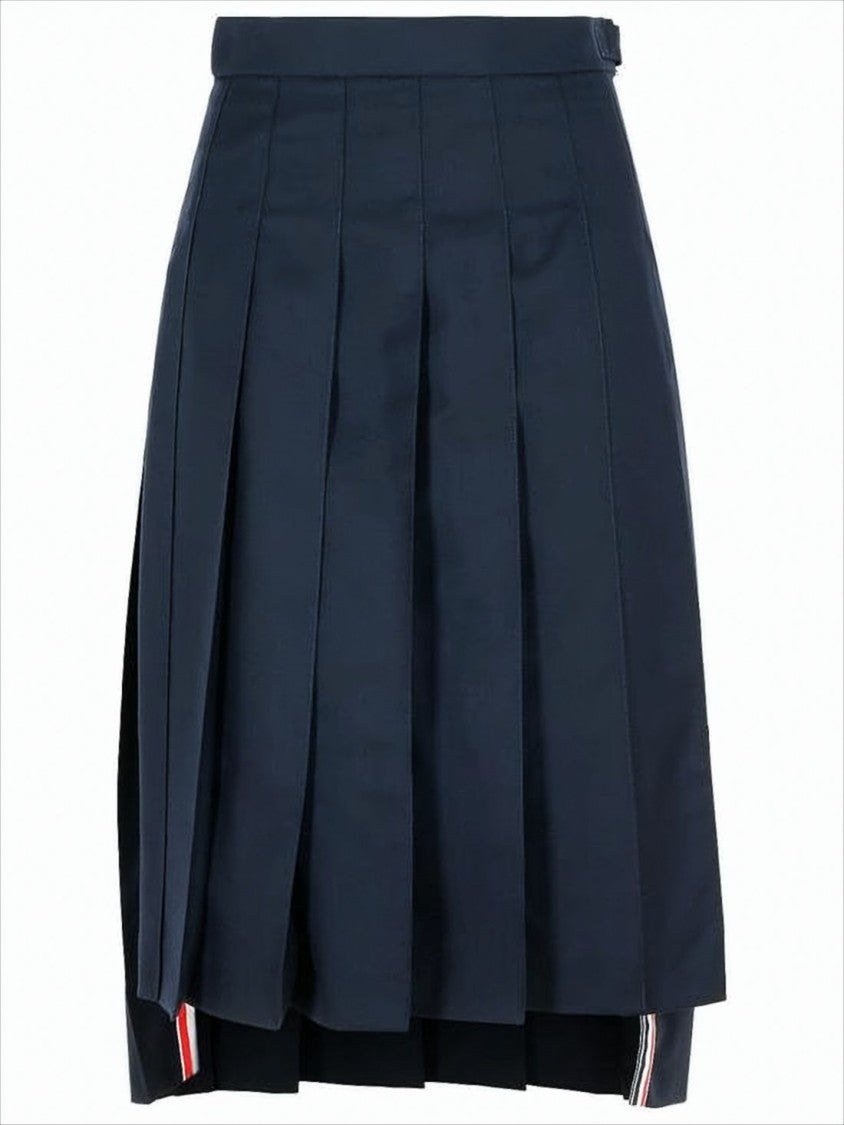 Midi Pleated Skirt with Structured Waistband and Tricolor Accents