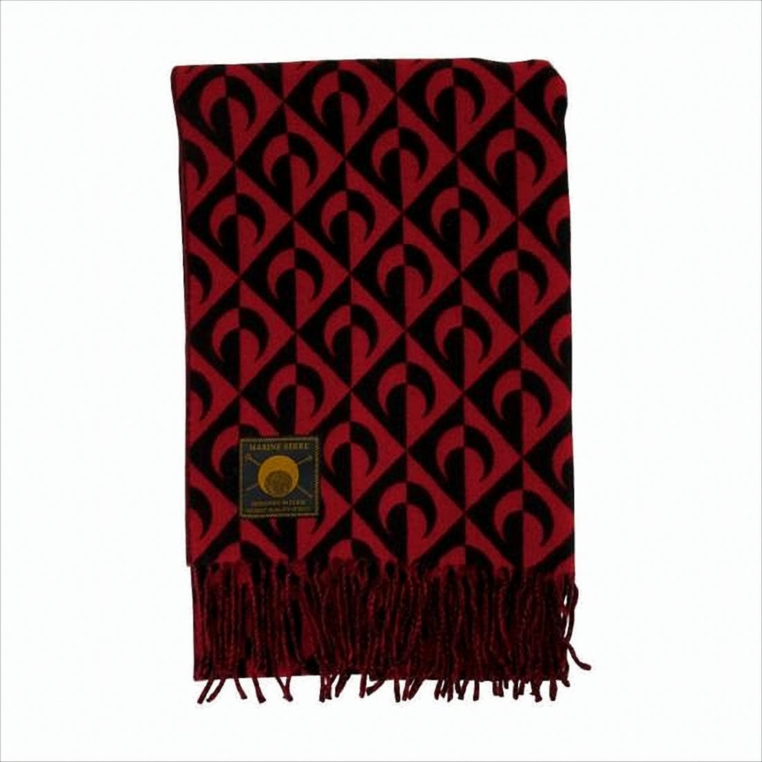 Geometric Pattern Wool Scarf with Fringed Edges