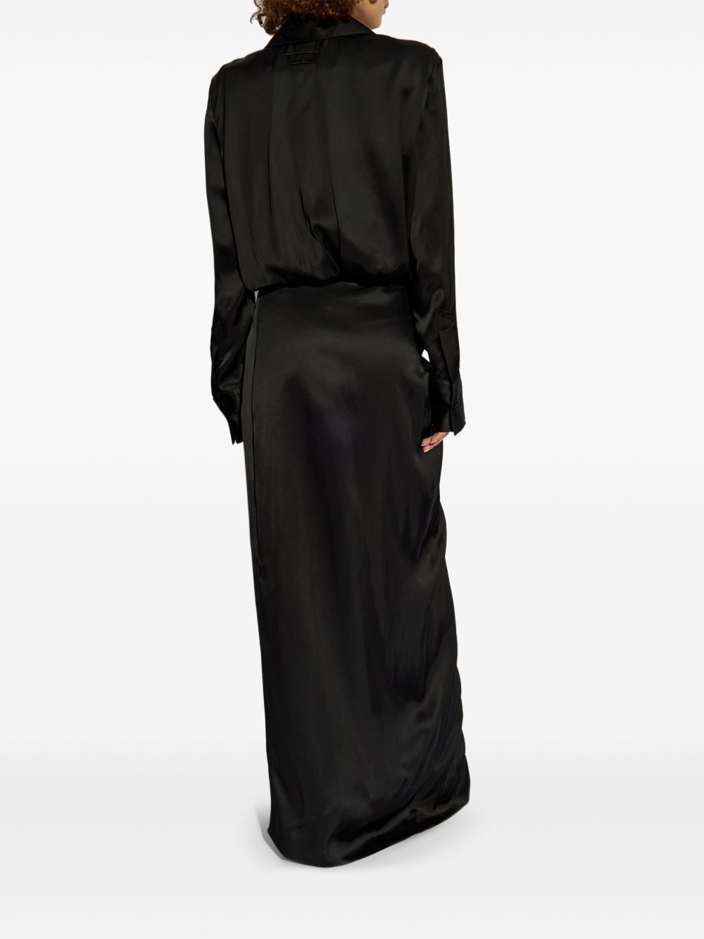 Long Black Satin Shirt Dress