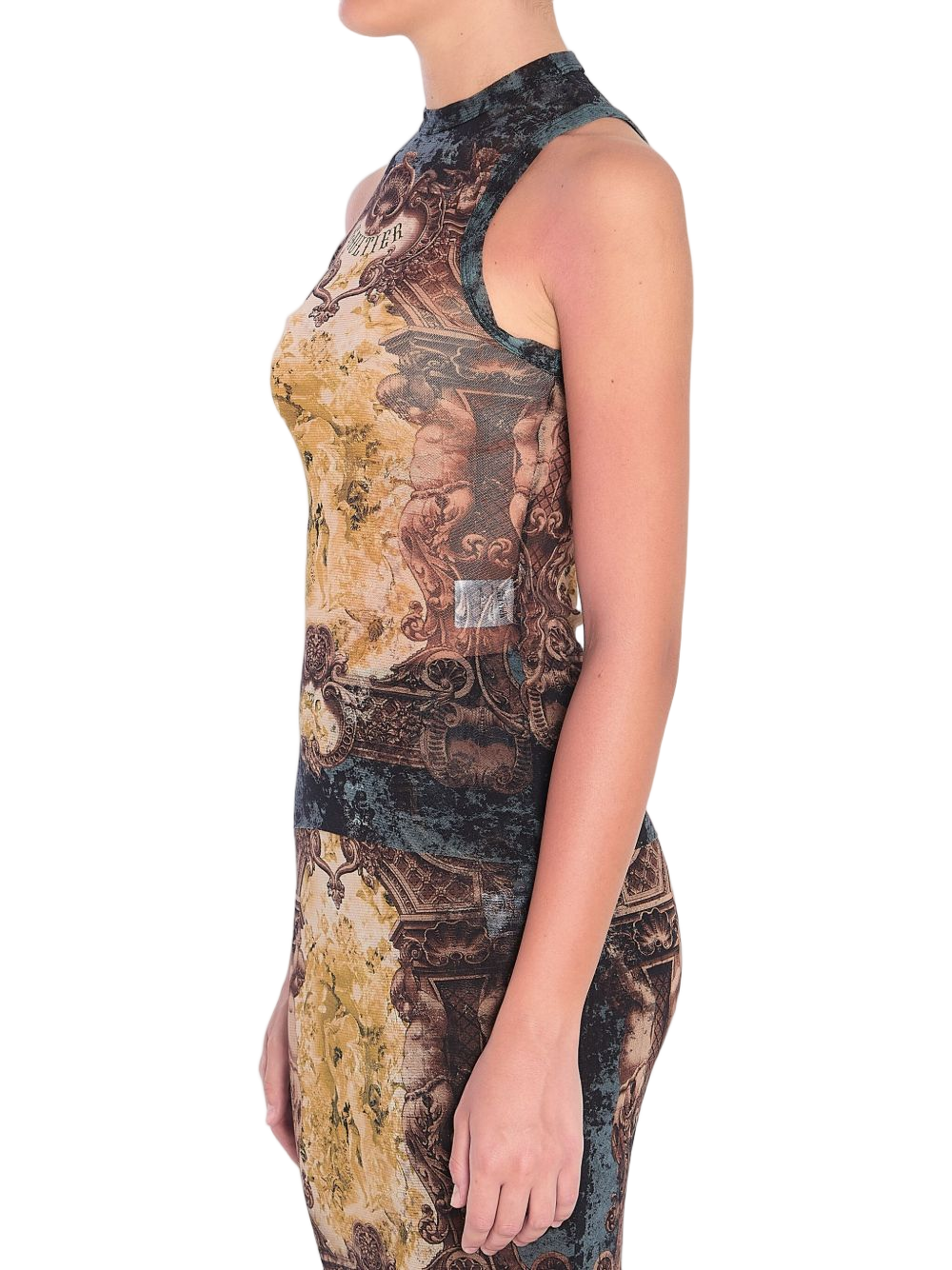 Fitted Sleeveless Top with Médaillon Print