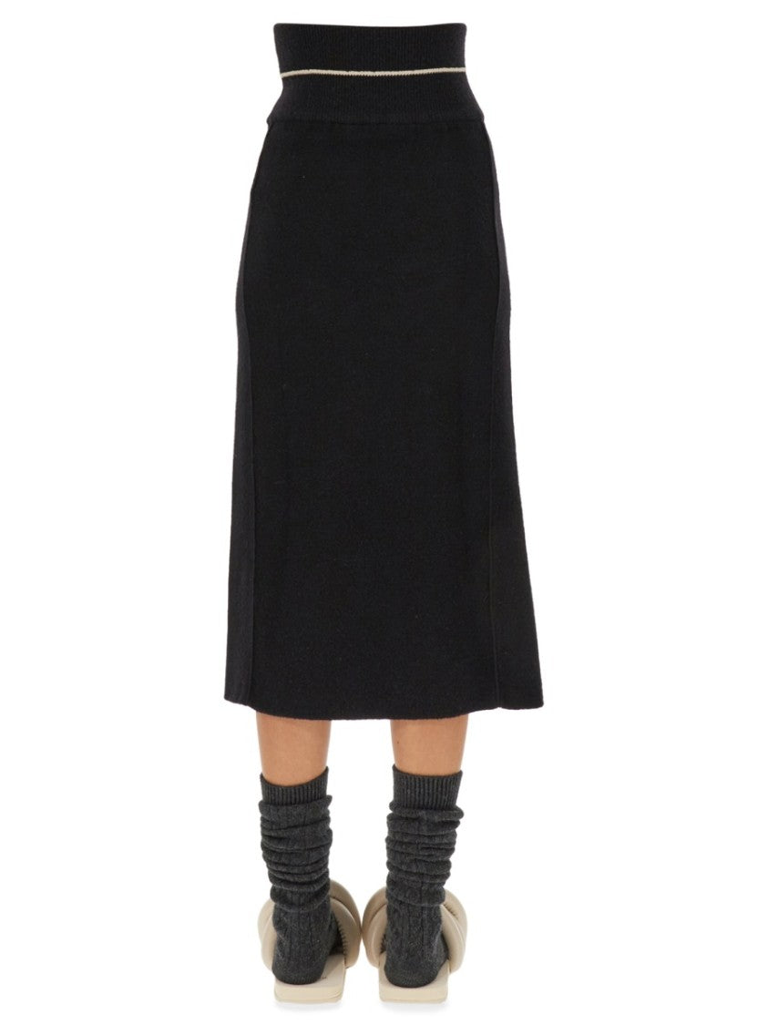 Knitted Midi Skirt With High Waistband