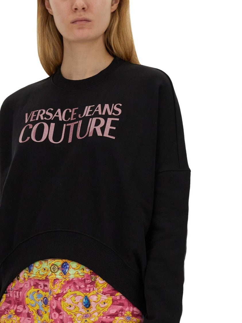 Cropped Fit Sweatshirt With Bold Logo Detail