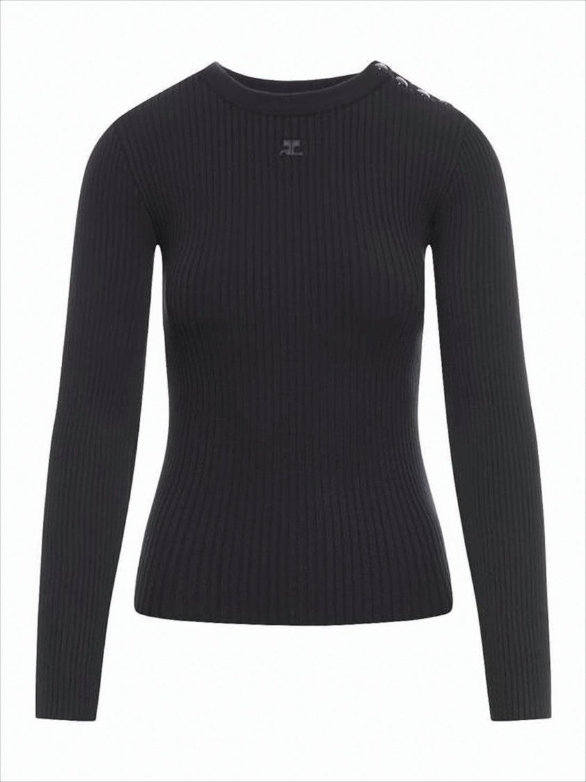 Fitted Ribbed Sweater with Round Neckline