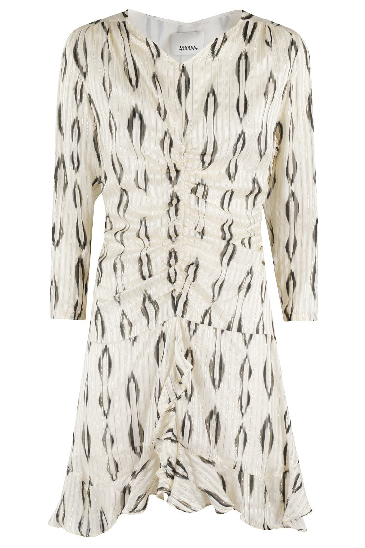 Asymmetrical Draped Silk Dress With Cut-Out Sleeves