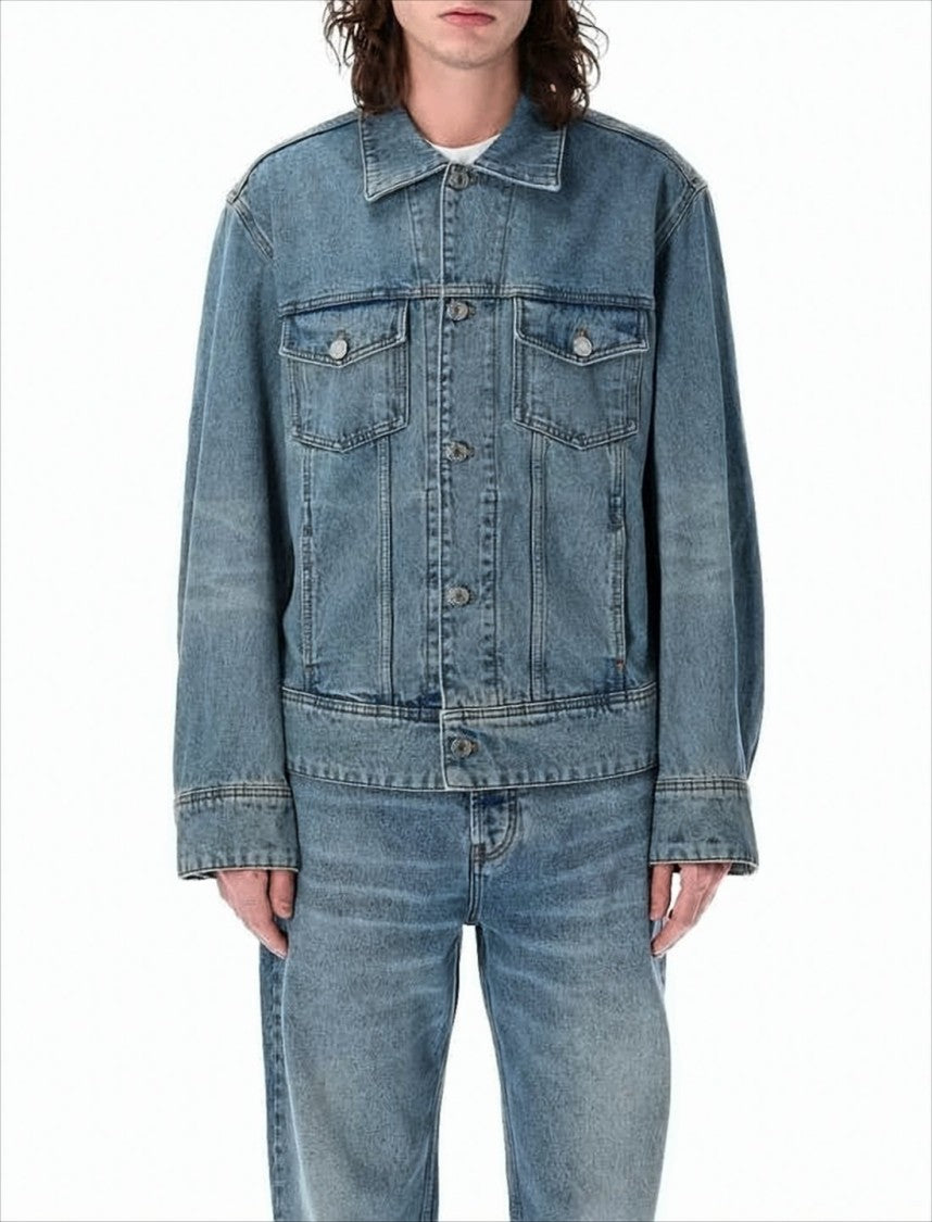Medium Blue Denim Jacket with Embroidered Details