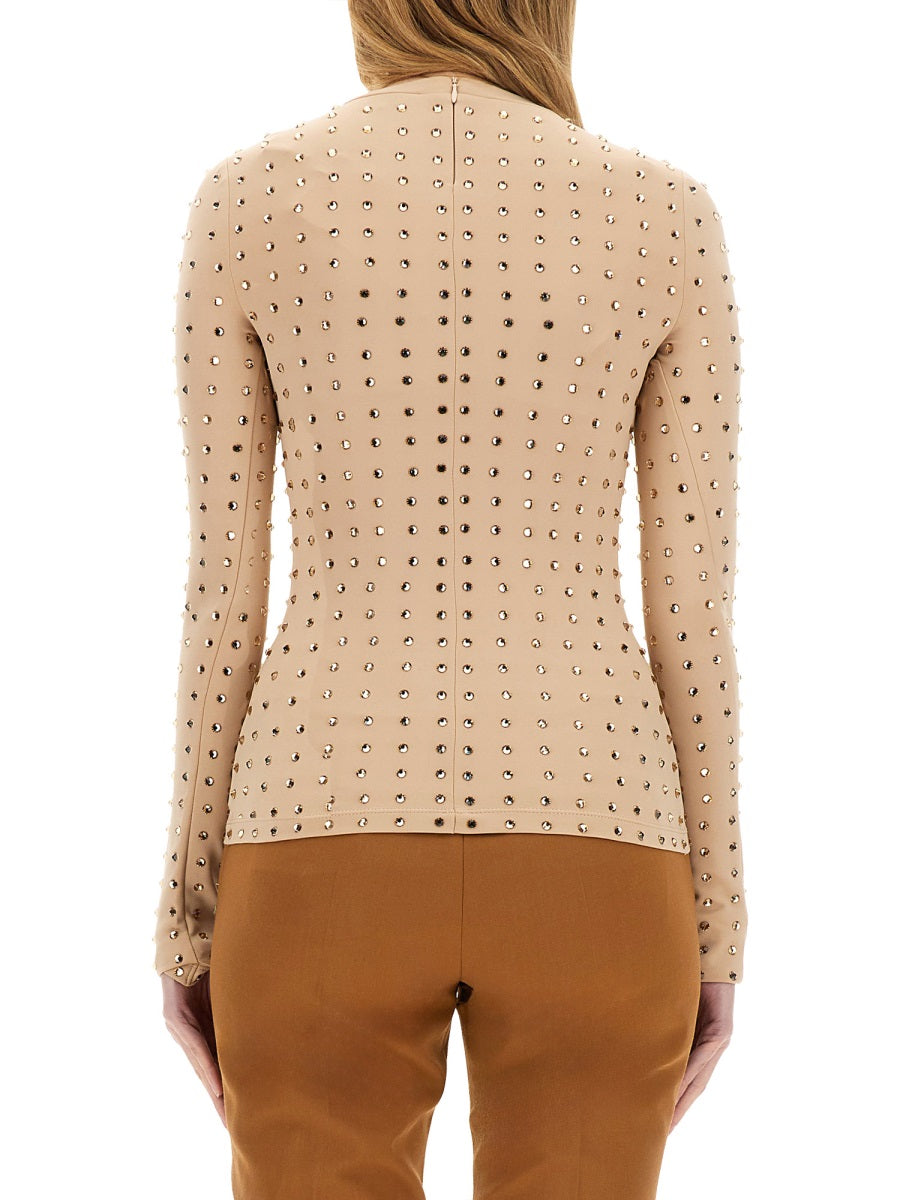 Fitted Crystal-Embellished Long-Sleeve Top