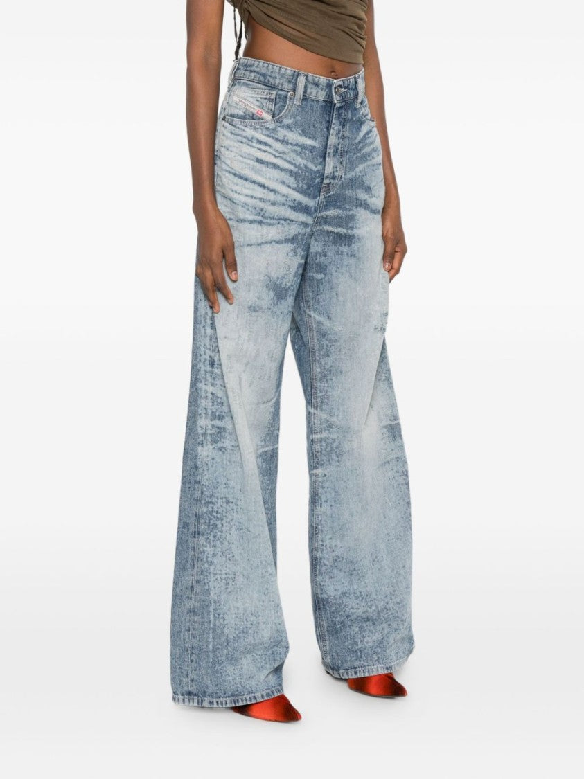 Light Blue Acid-Wash Wide-Leg Jeans