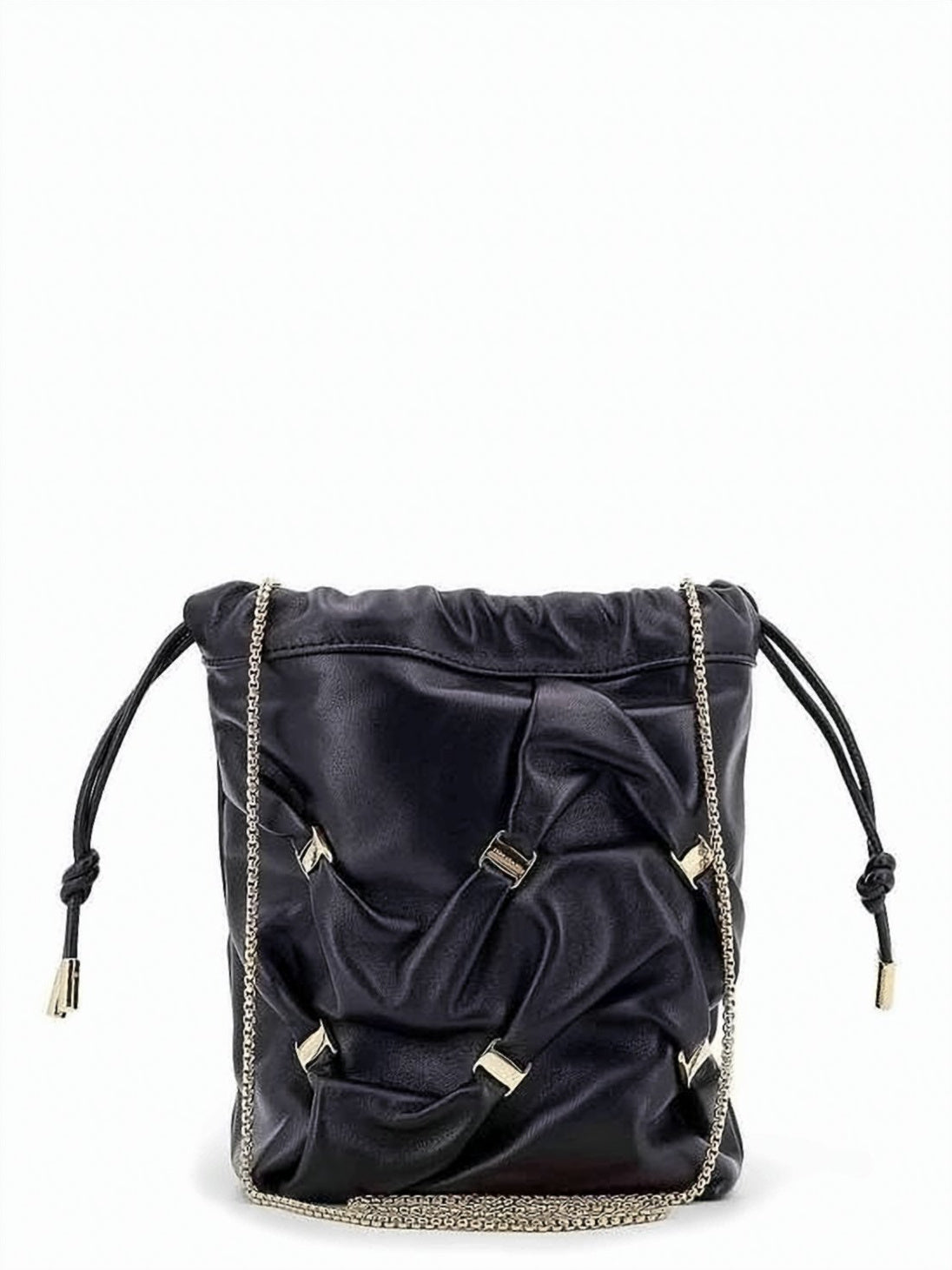 Black Ruched Soft Lambskin Shoulder Bag
