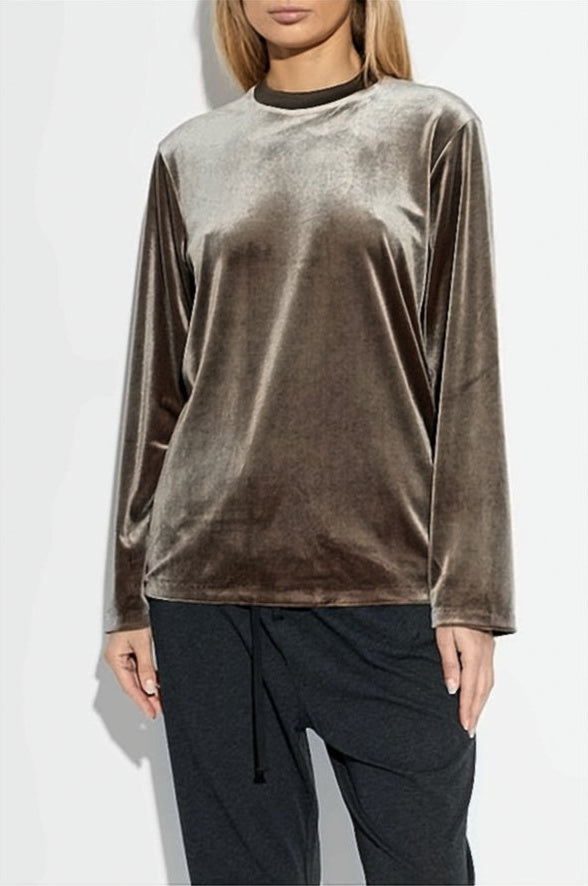 Long-Sleeve Velvet Texture Top With Subtle Sheen