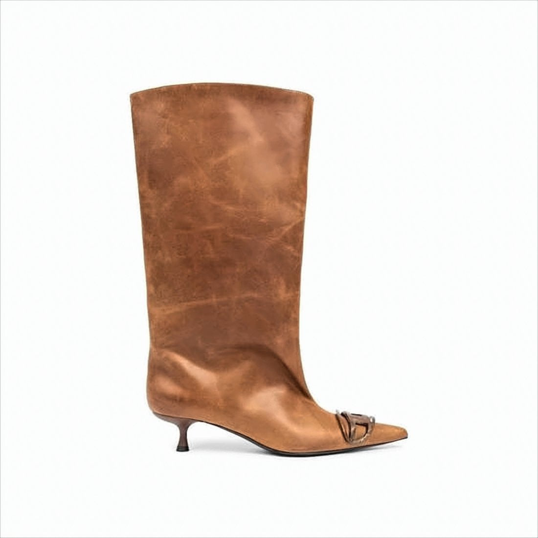 Mid-Calf Leather Boot with Pointed Toe