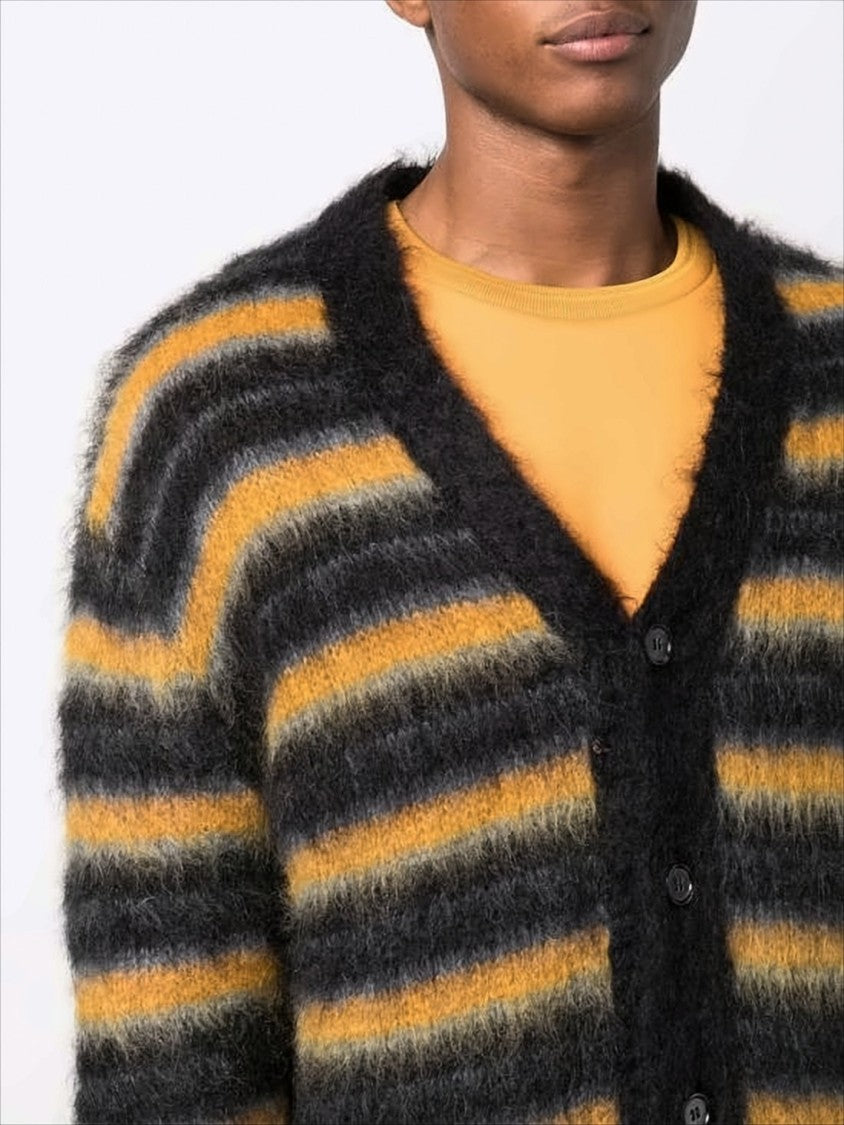 Horizontal Striped Fuzzy Mohair Cardigan