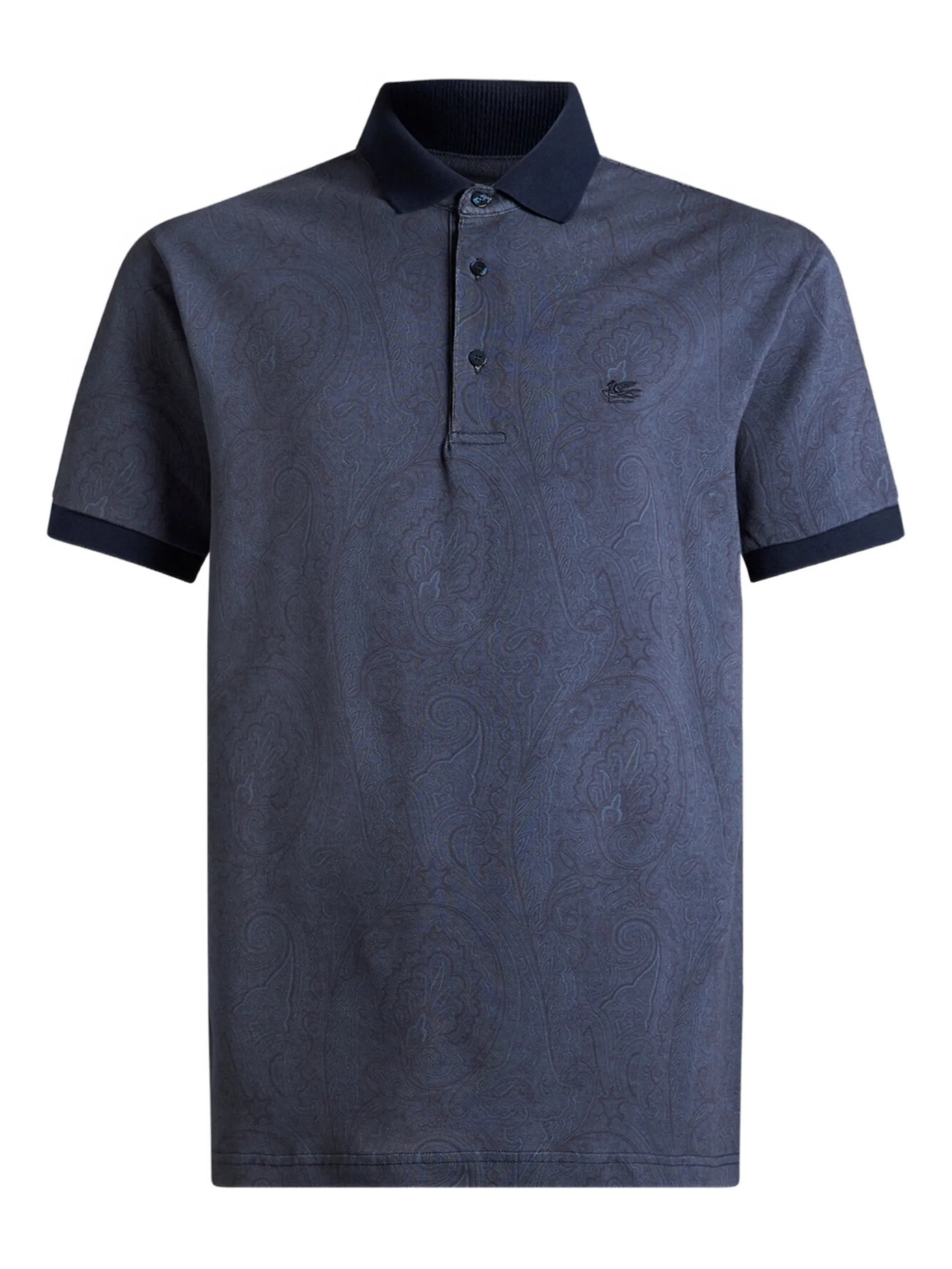 Blue Roma Short-Sleeved Paisley Pattern Polo