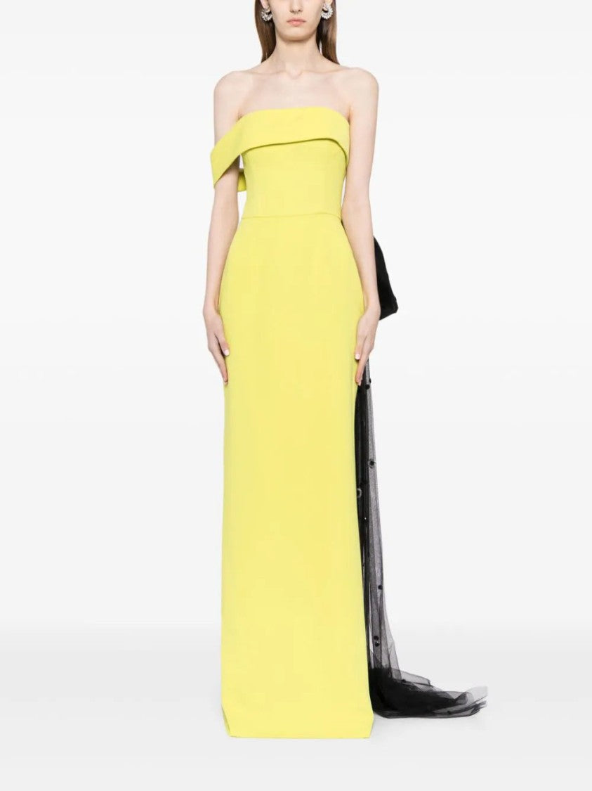 Crepe Off-Shoulder Dress With A Tulle Bow