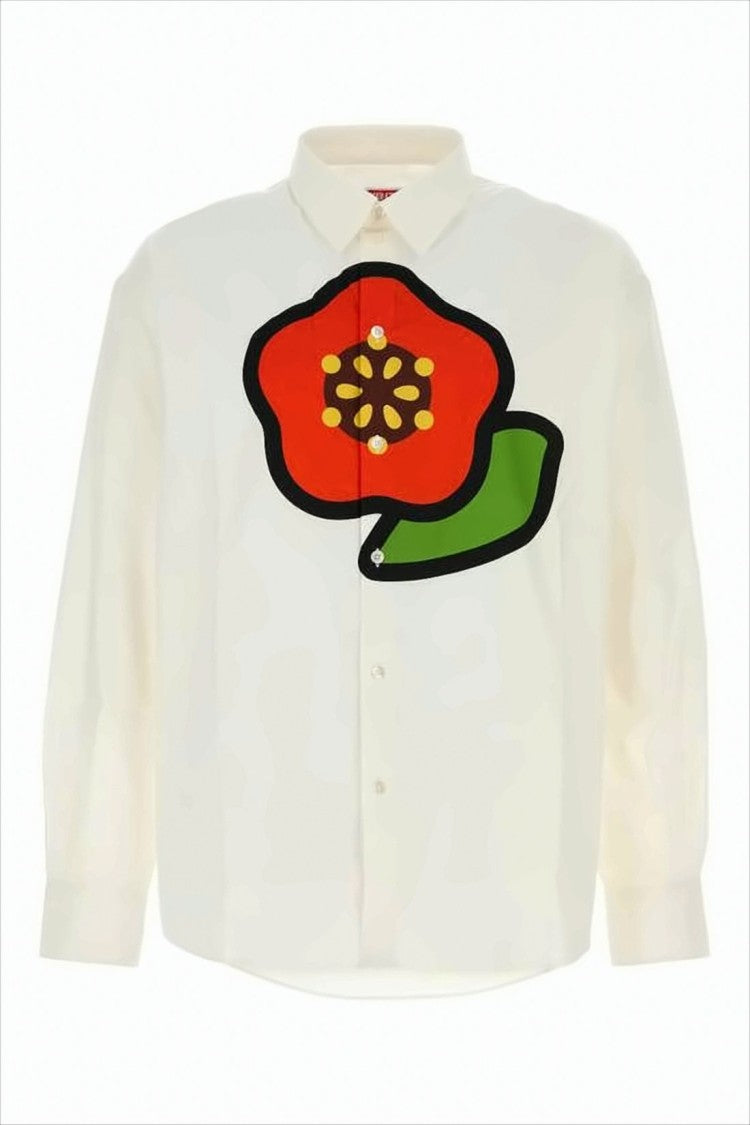Long Sleeve Cotton Shirt with Bold Floral Graphic