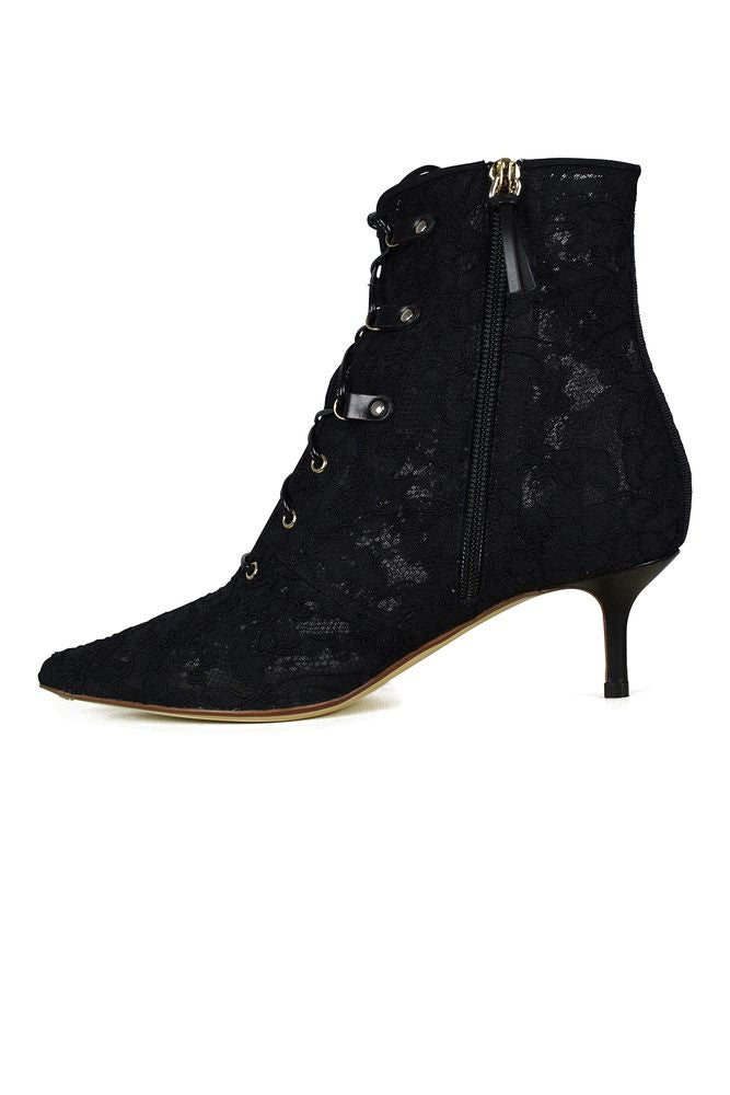 Lace Ankle Boots With Central Lace Fasteners