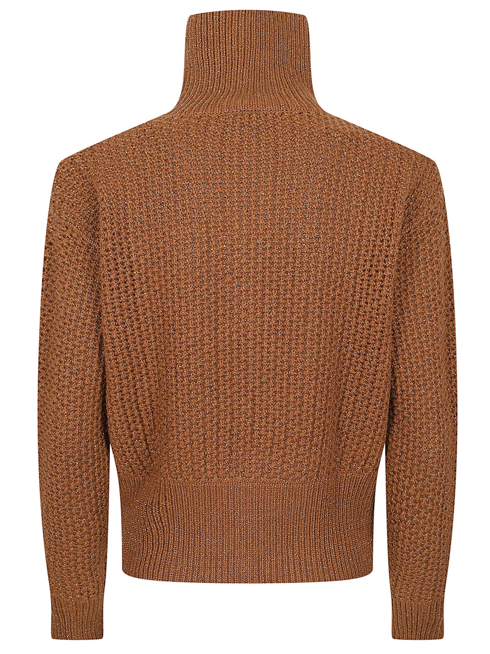 Cropped Textured Knit Sweater with High Ribbed Collar
