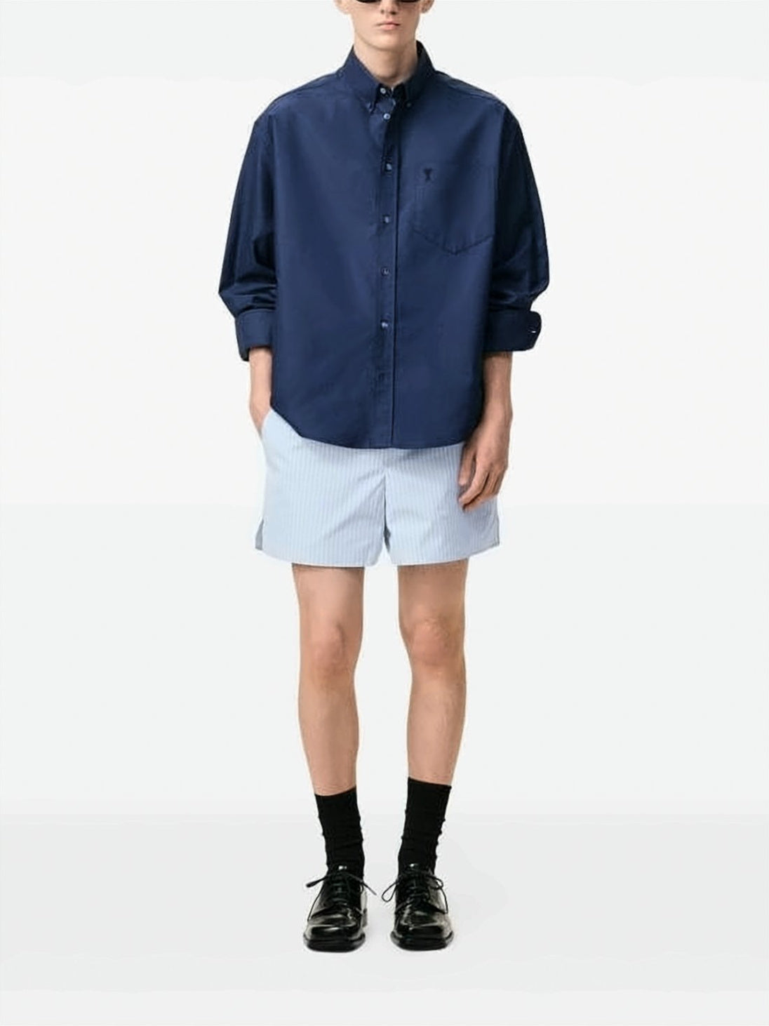 Light Blue And White Vertical Stripe Shorts