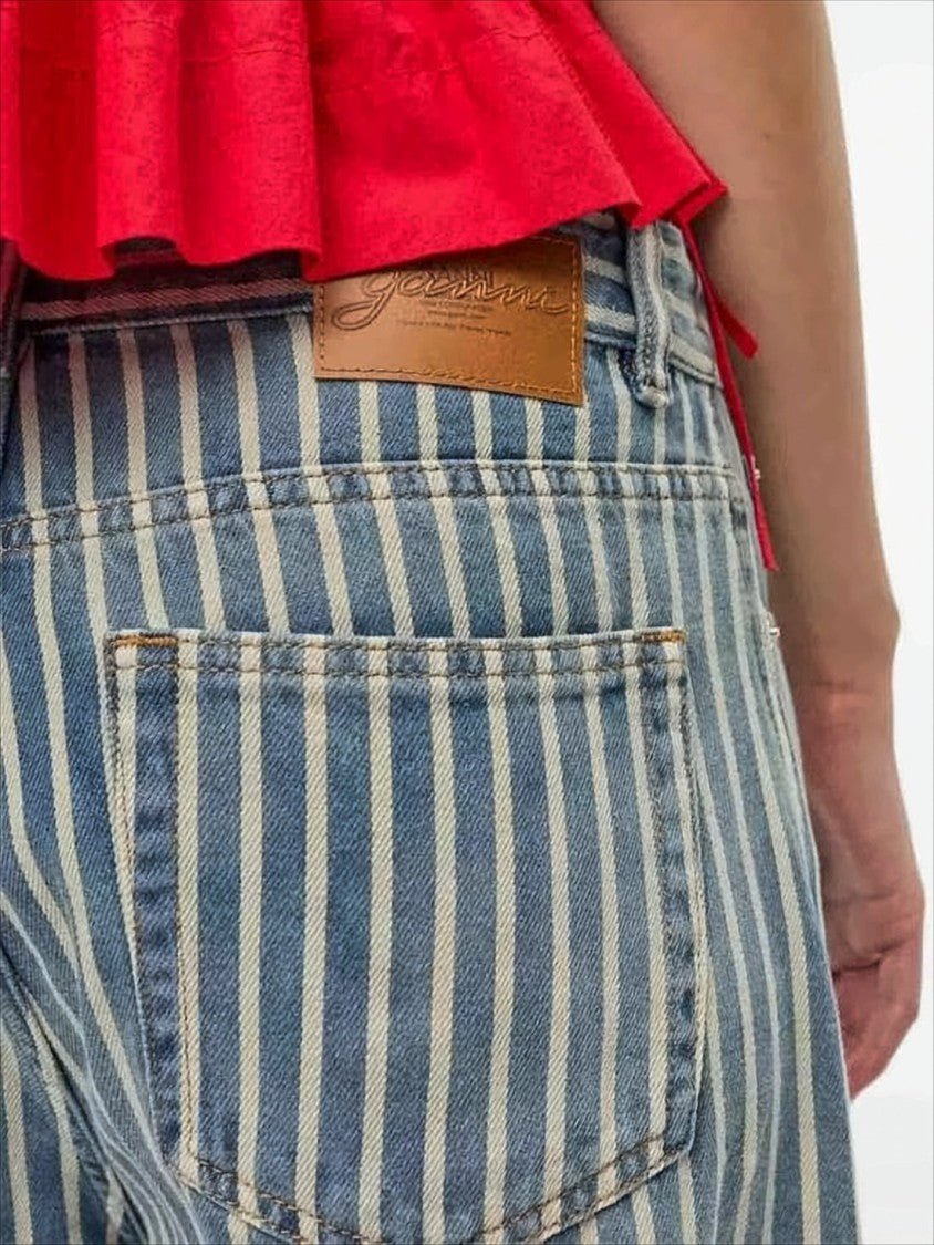 Vertical Striped Straight-Leg Pants With Cargo Pocket Detail