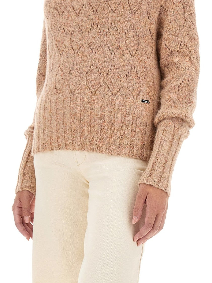 Textured Turtleneck Sweater With Ribbed Hem