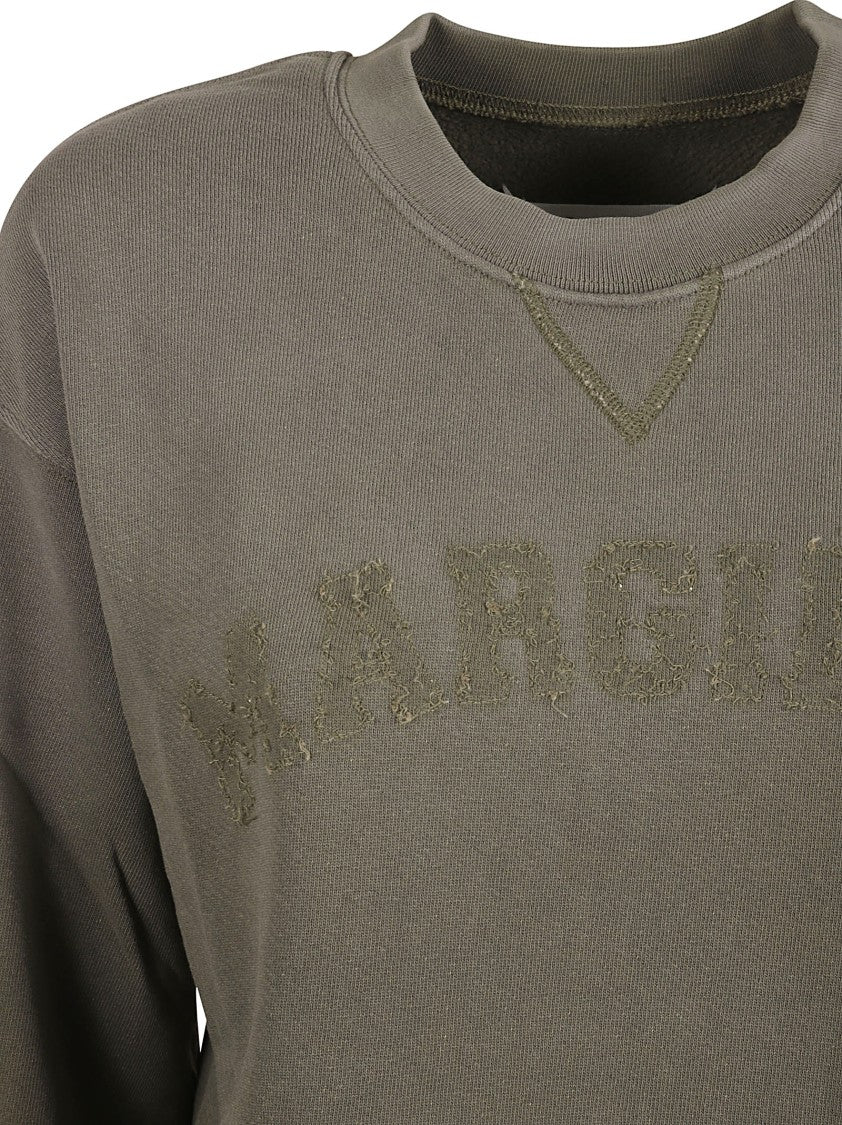 Cropped Green Sweater With Textured Logo