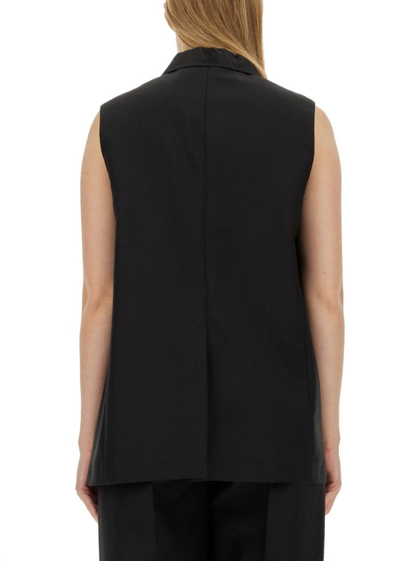 Black Tailored Vest With Sharp Lapel