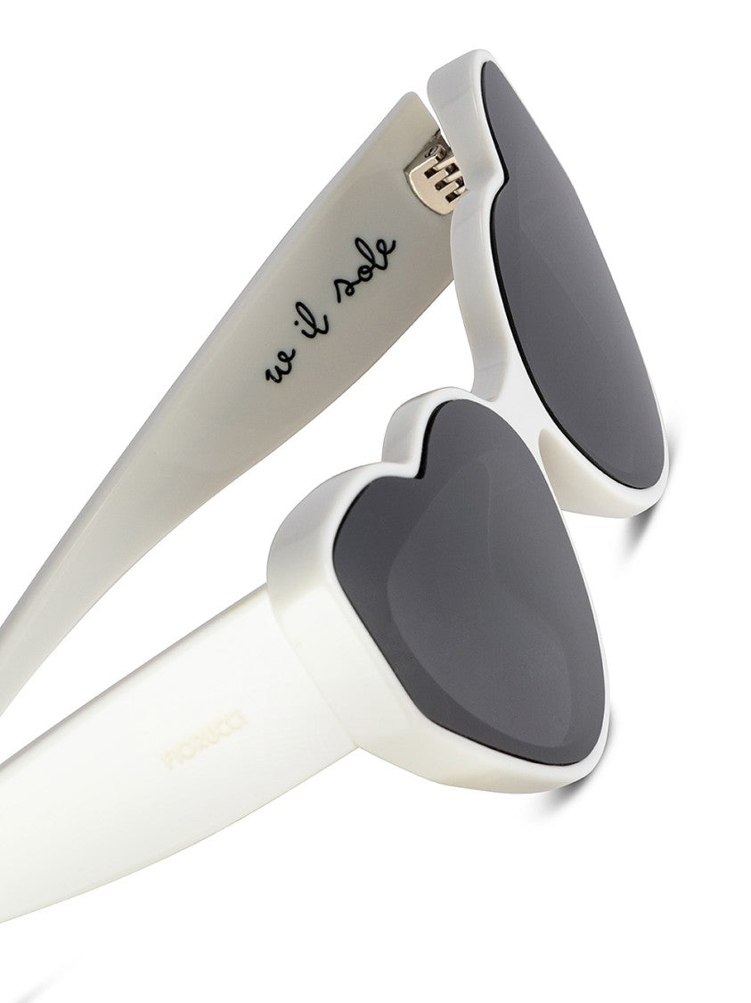 Heart-Shaped White Acetate Sunglasses with Black Lenses