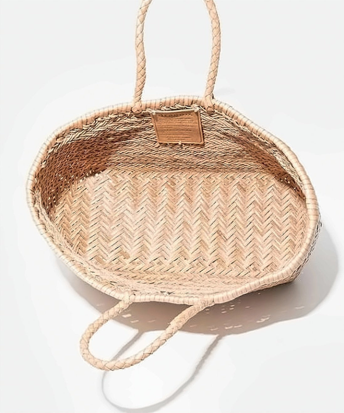 Woven Leather Shoulder Bag with Herringbone Texture
